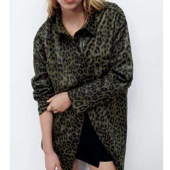 Zara Animal Print Overshirt, Size M lapel collar long cuffed Sleeves shacket - Picture 1 of 14